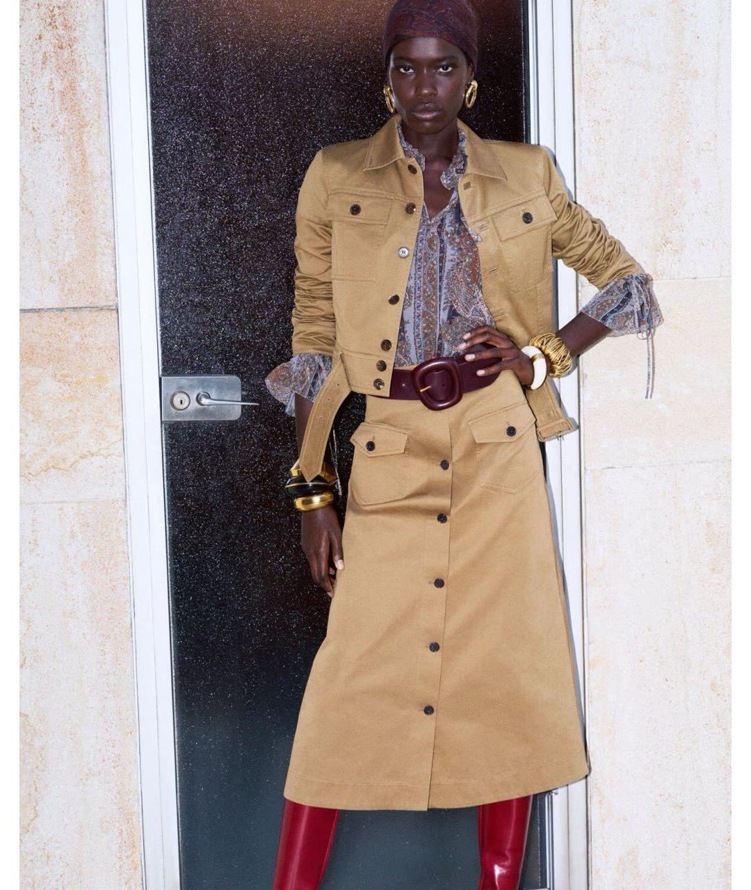 SAINT LAURENT Коричневый хлопковый костюм с юбками, фото 4
