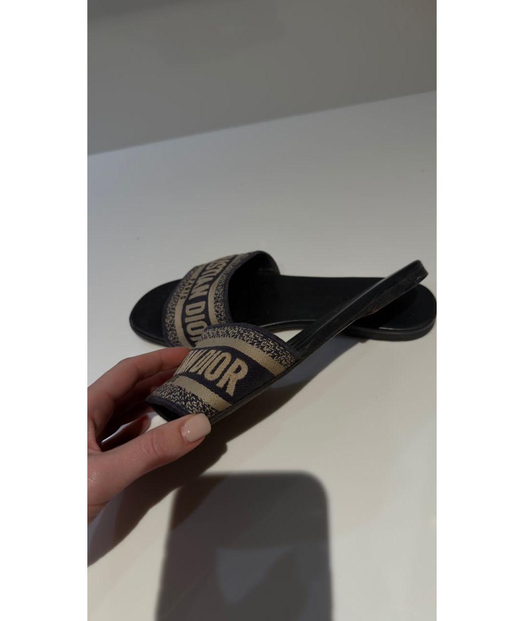 CHRISTIAN DIOR Темно-синие кожаные шлепанцы, фото 7