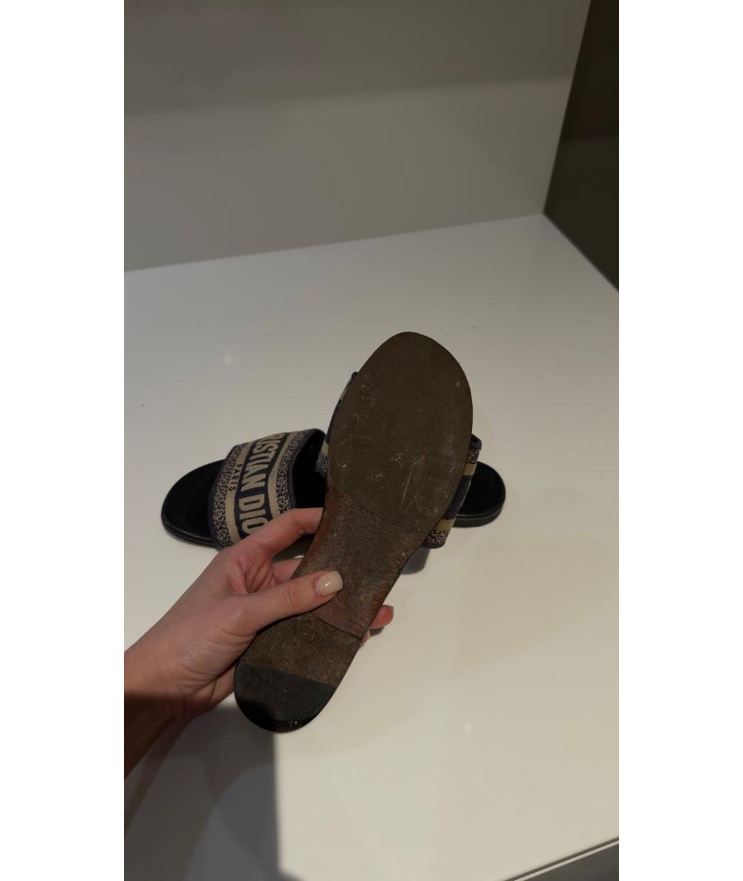 CHRISTIAN DIOR Темно-синие кожаные шлепанцы, фото 6