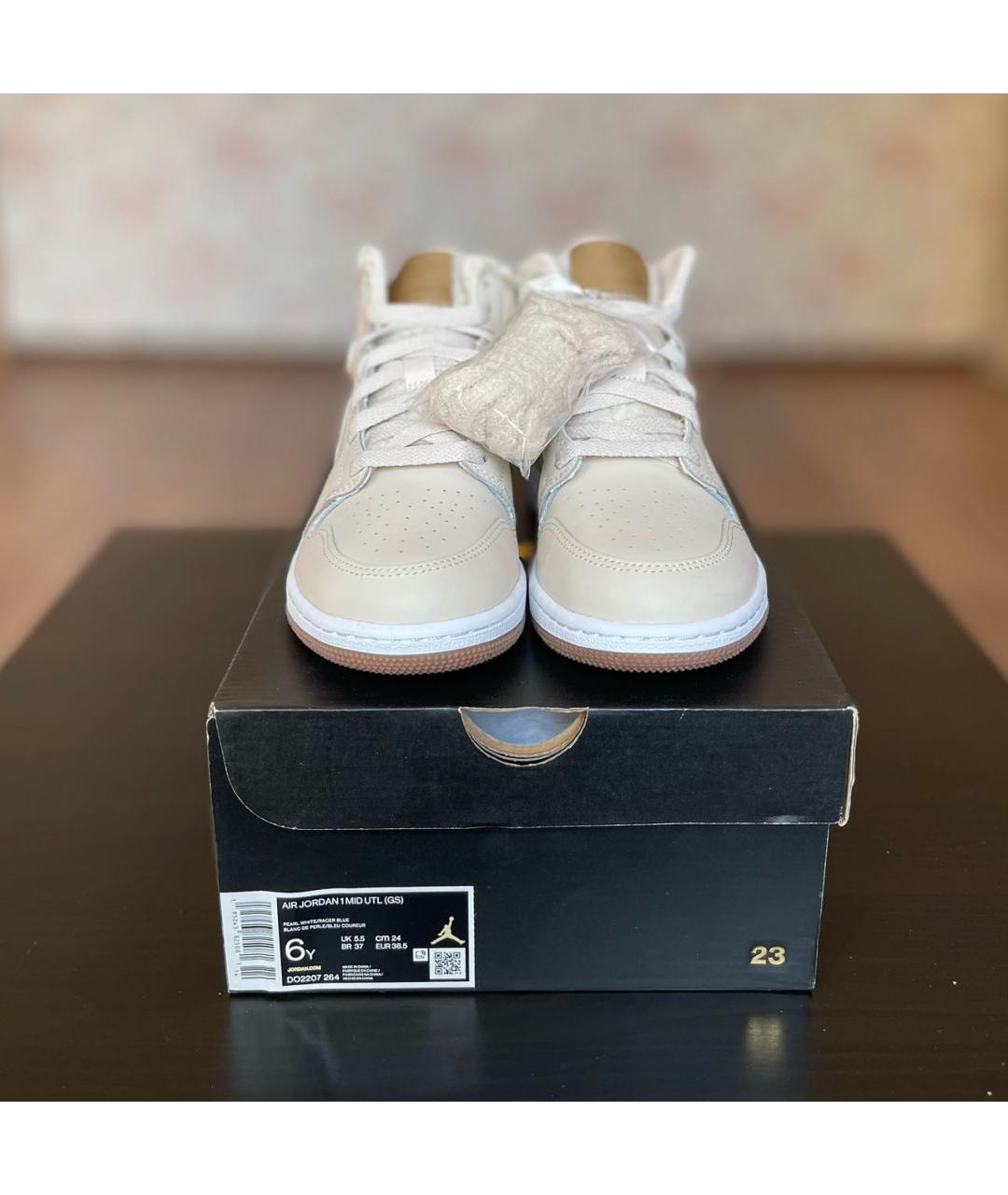 JORDAN Бежевые кожаные кроссовки, фото 6