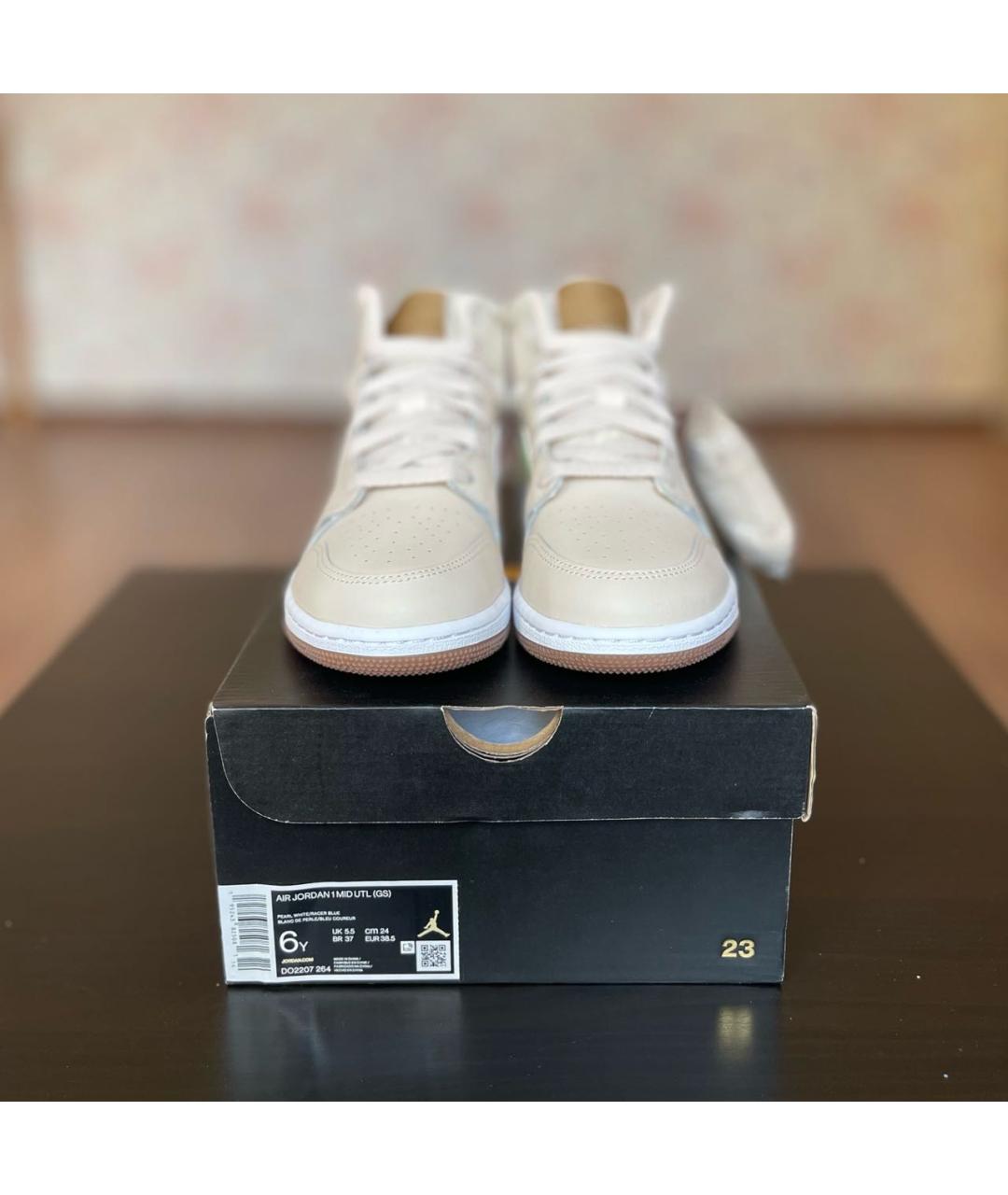 JORDAN Бежевые кожаные кроссовки, фото 3