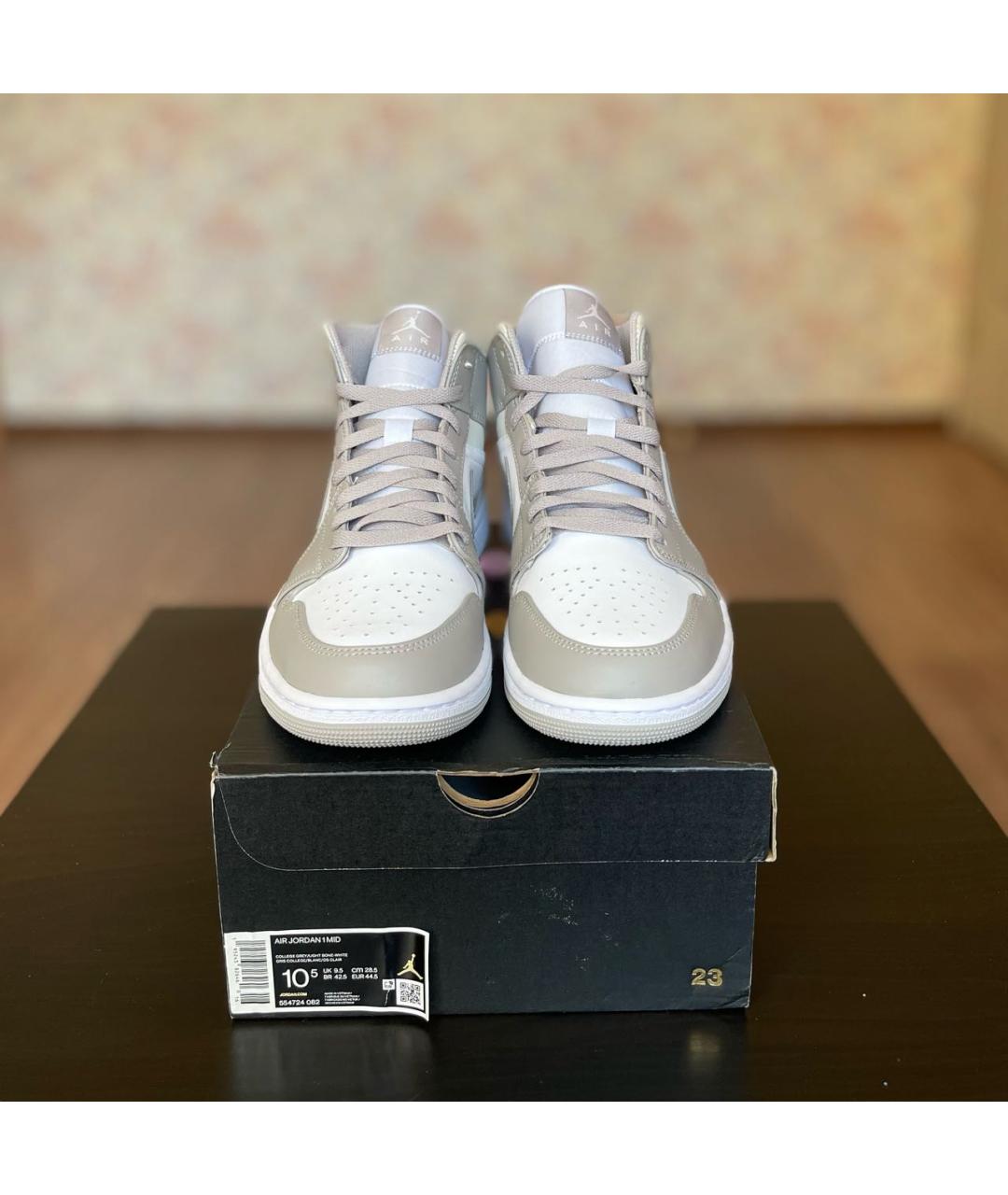 JORDAN Бежевые кожаные высокие кроссовки / кеды, фото 2