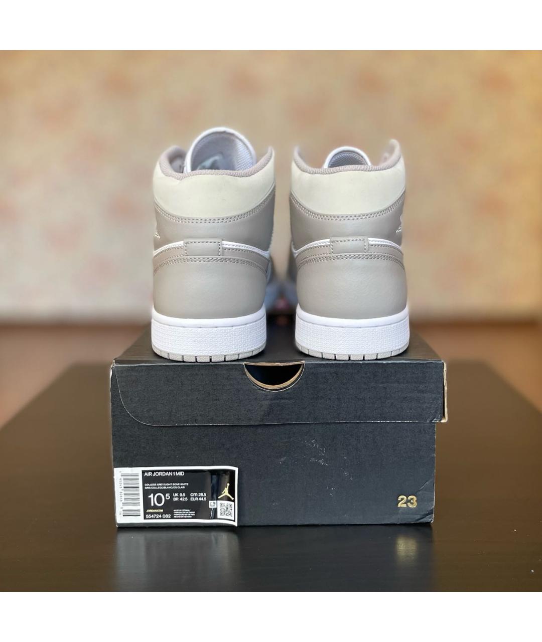 JORDAN Бежевые кожаные высокие кроссовки / кеды, фото 4