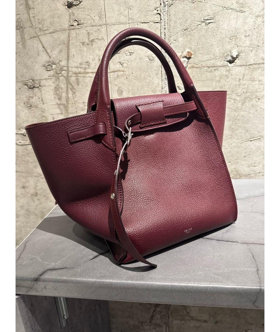 CELINE Бордовая кожаная сумка тоут, фото 2