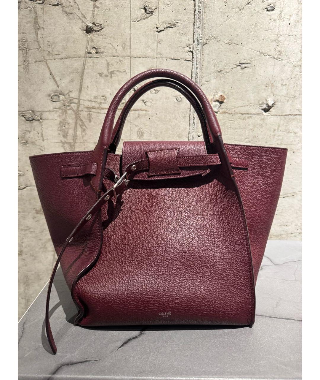 CELINE Бордовая кожаная сумка тоут, фото 6