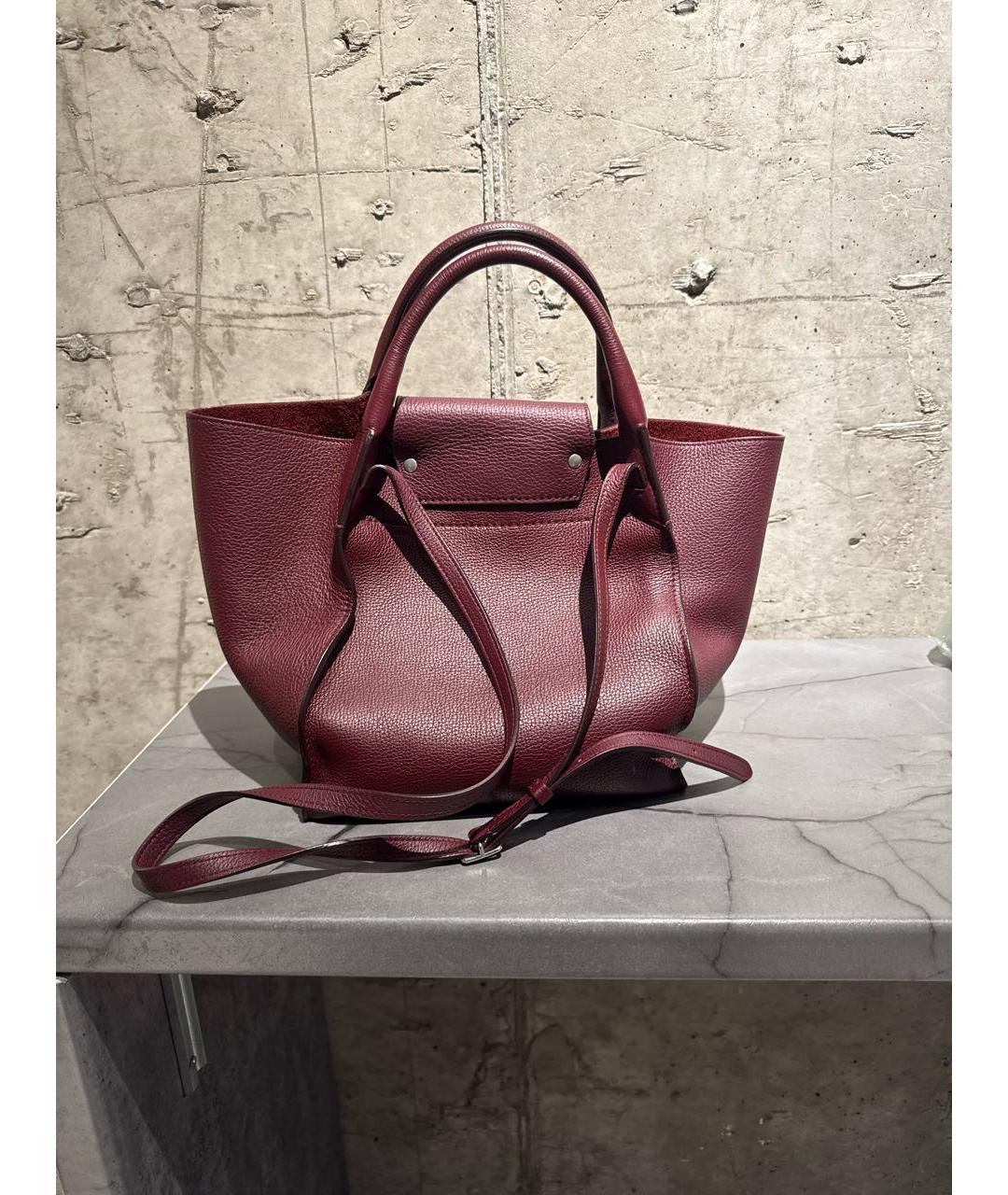 CELINE Бордовая кожаная сумка тоут, фото 3