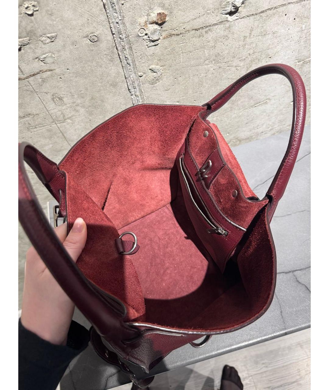 CELINE Бордовая кожаная сумка тоут, фото 4