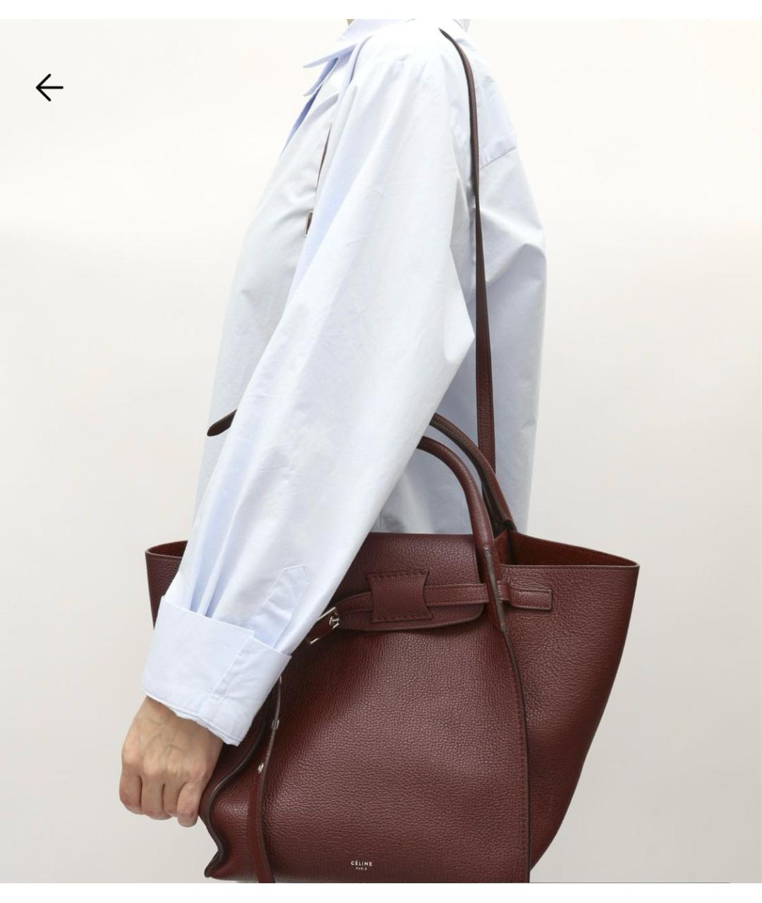 CELINE Бордовая кожаная сумка тоут, фото 5