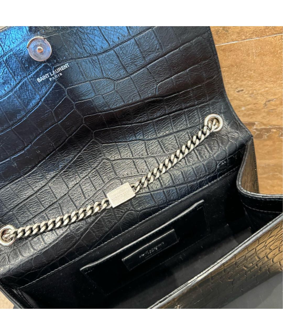 SAINT LAURENT Черная сумка через плечо из лакированной кожи, фото 5