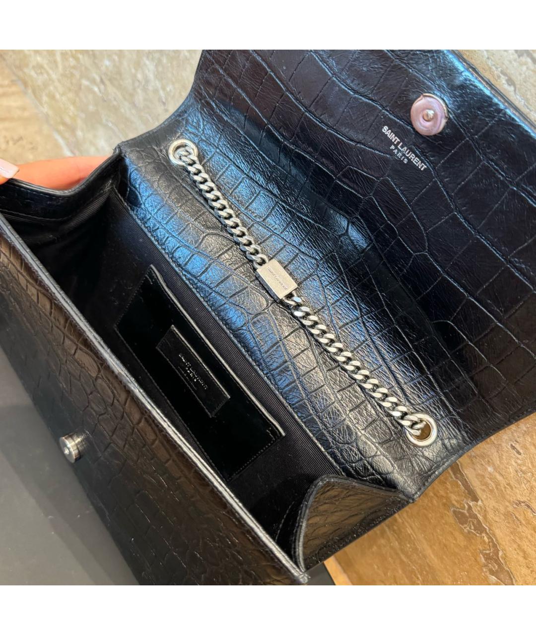 SAINT LAURENT Черная сумка через плечо из лакированной кожи, фото 3