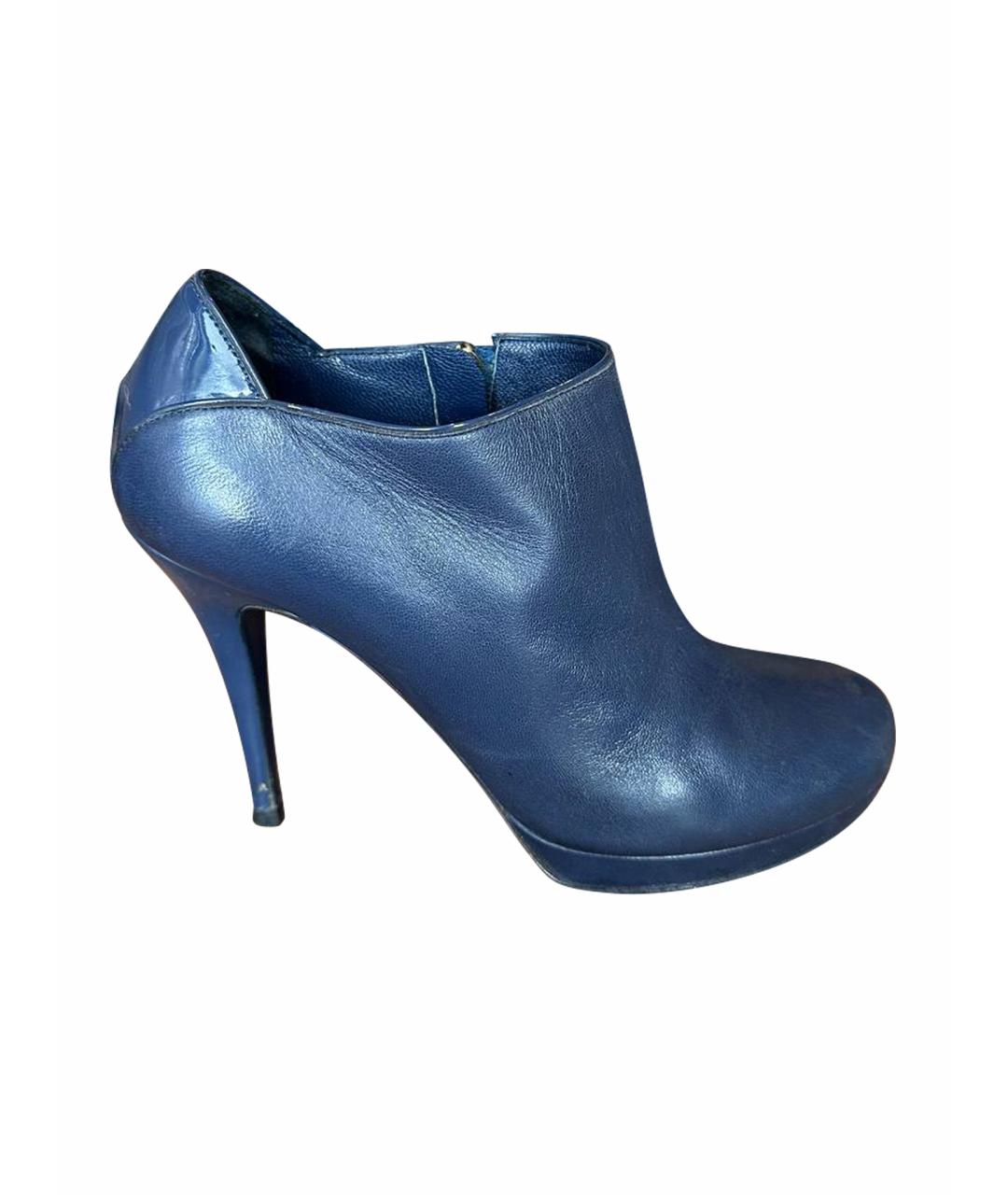 SAINT LAURENT Темно-синие кожаные ботильоны, фото 1