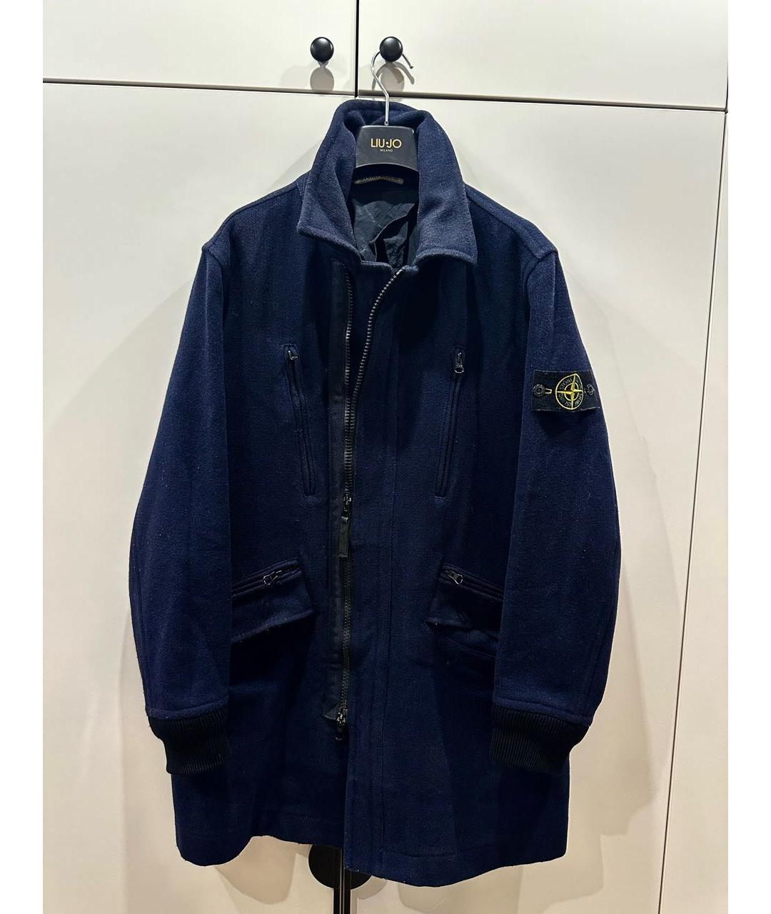STONE ISLAND Темно-синее шерстяное пальто, фото 9