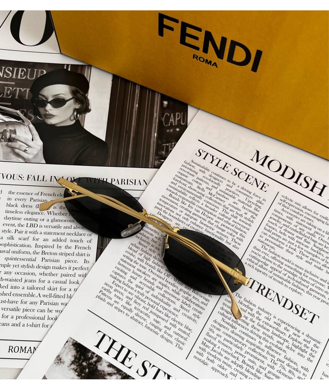 FENDI Черные металлические солнцезащитные очки, фото 3