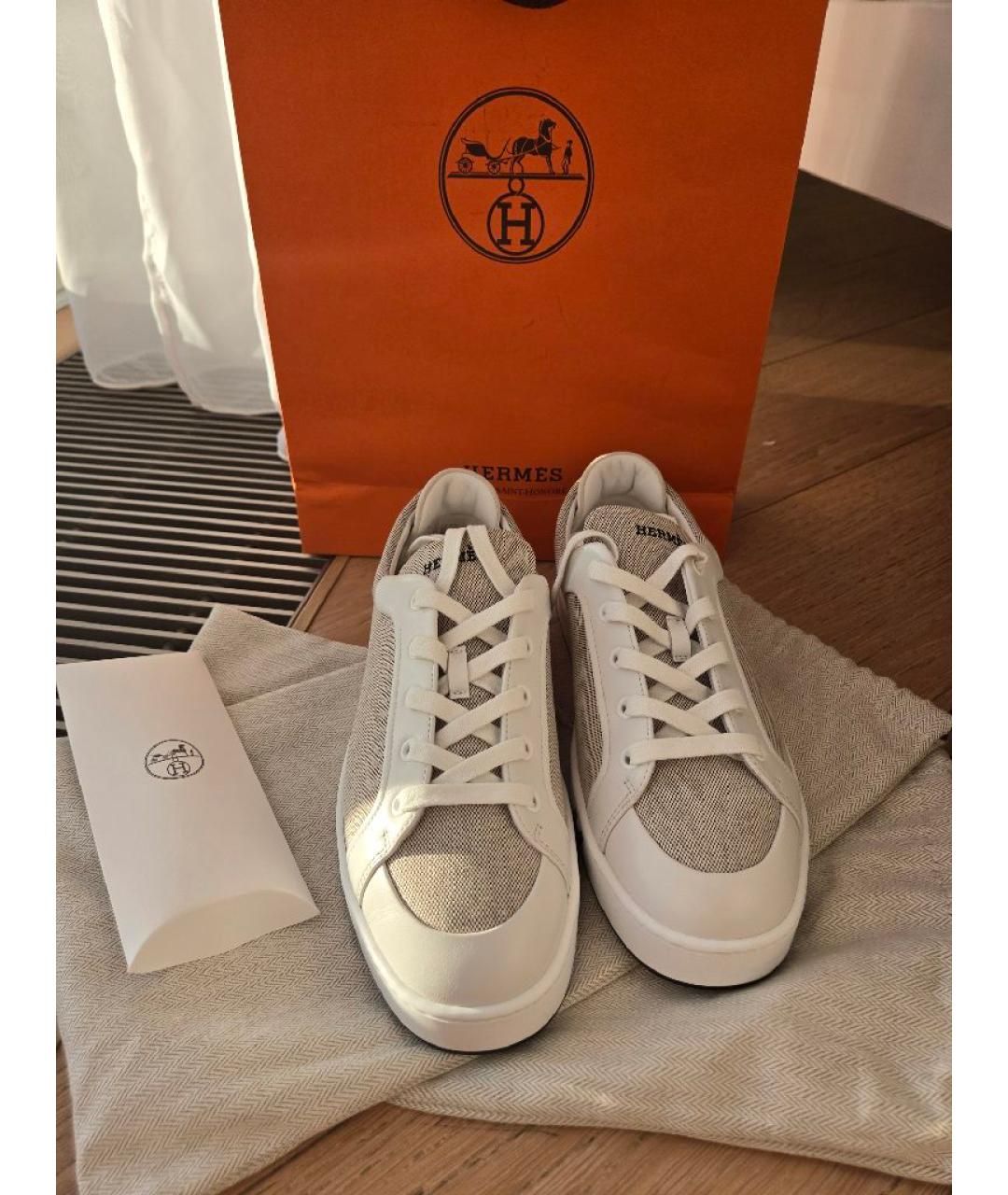 HERMES Белые текстильные кеды, фото 5