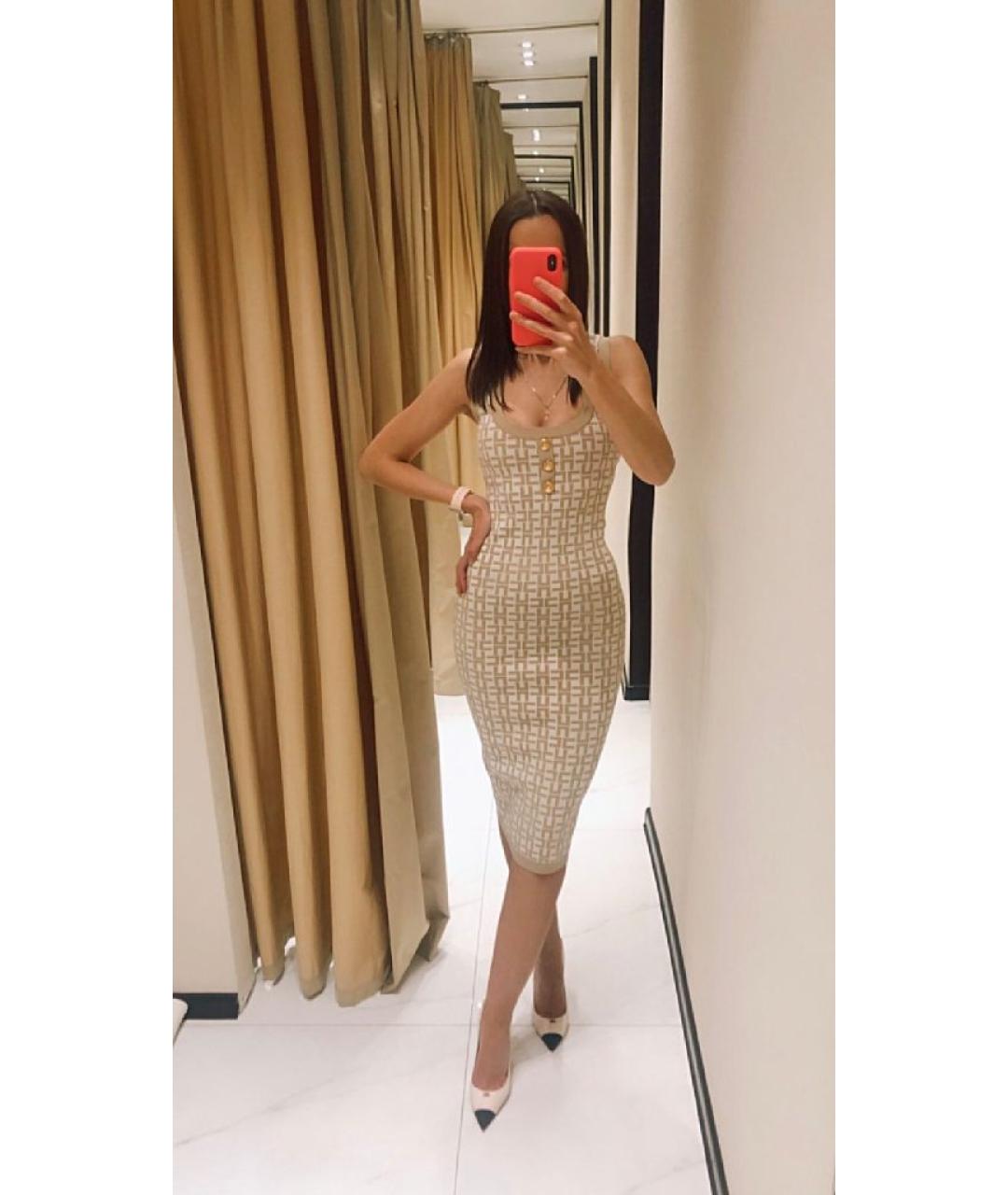ELISABETTA FRANCHI Бежевое вискозное повседневное платье, фото 6