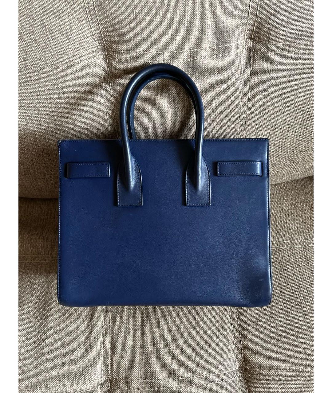 SAINT LAURENT Синяя кожаная сумка с короткими ручками, фото 3