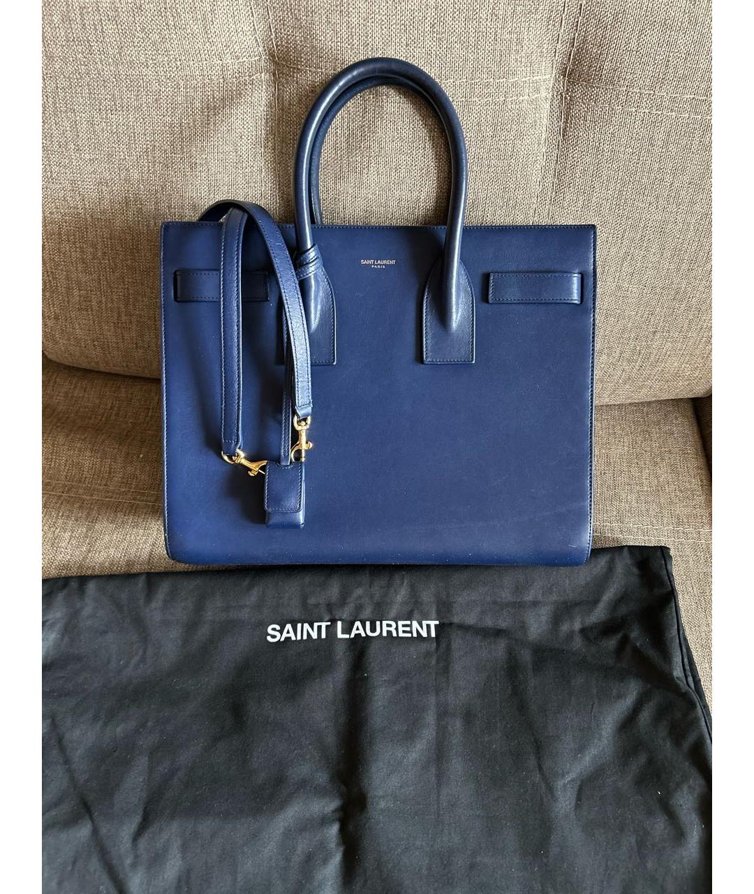 SAINT LAURENT Синяя кожаная сумка с короткими ручками, фото 6