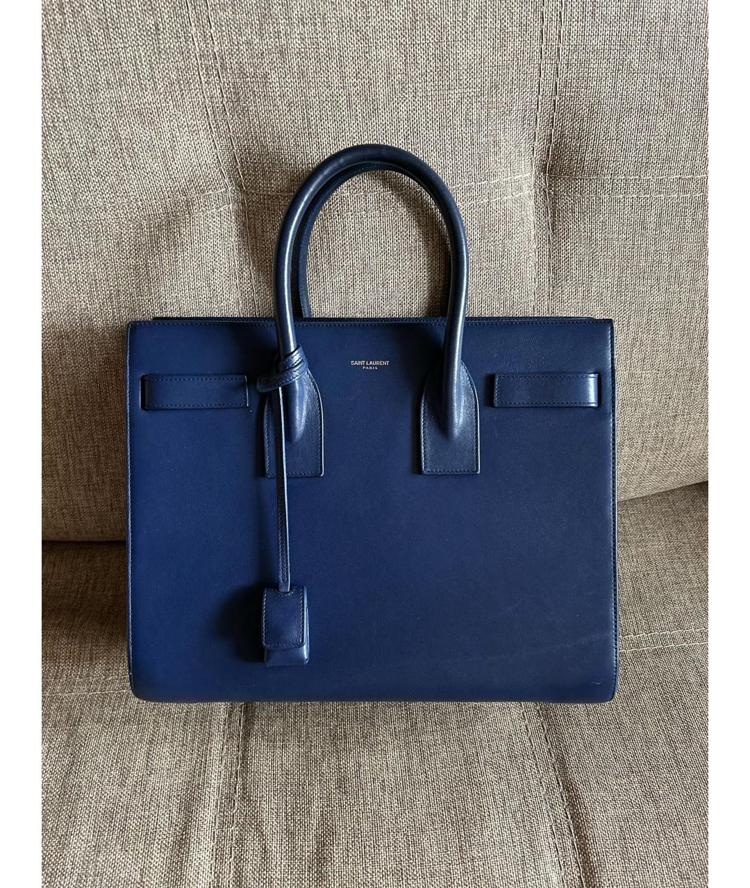 SAINT LAURENT Синяя кожаная сумка с короткими ручками, фото 8