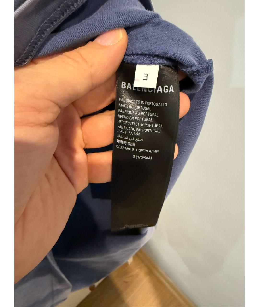 BALENCIAGA Голубая хлопковая футболка, фото 4