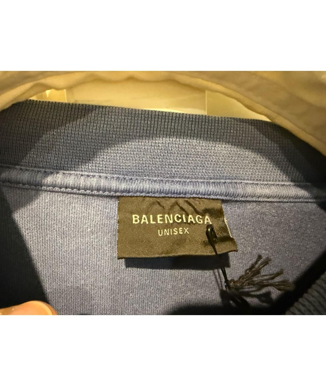 BALENCIAGA Голубая хлопковая футболка, фото 3