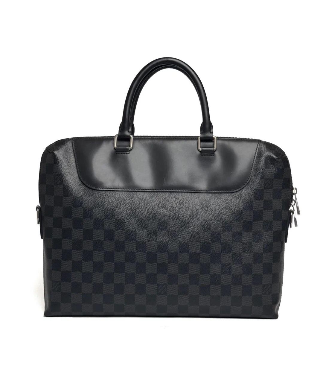 LOUIS VUITTON Черный кожаный портфель, фото 8