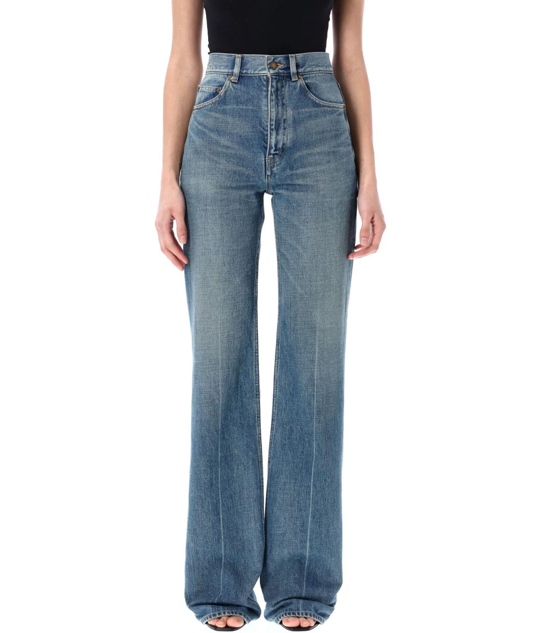 SAINT LAURENT Голубые хлопковые прямые джинсы, фото 2