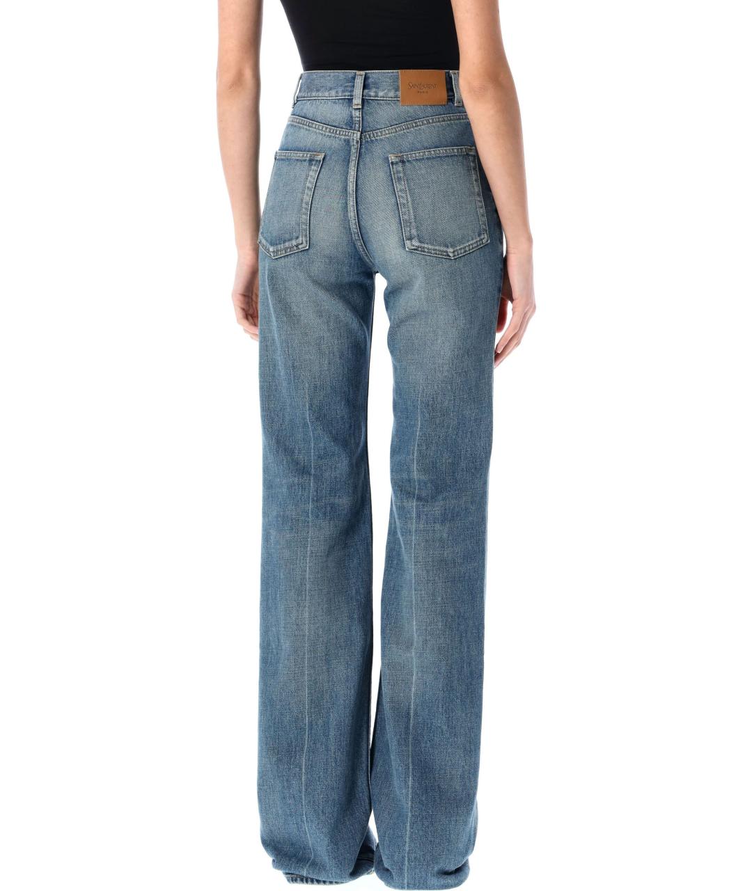 SAINT LAURENT Голубые хлопковые прямые джинсы, фото 3