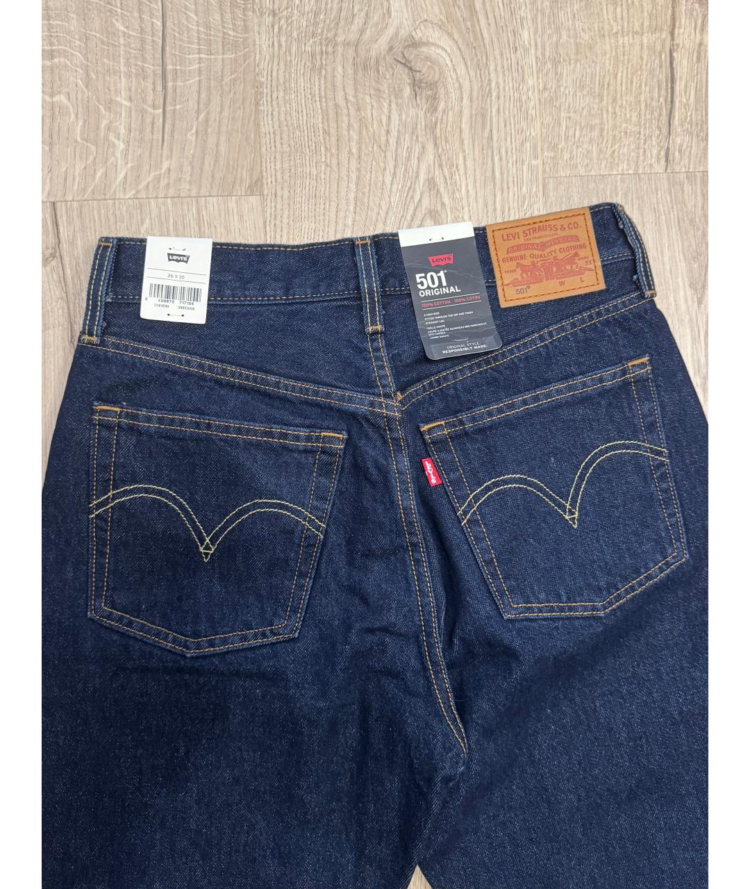 LEVI'S Темно-синие хлопковые прямые джинсы, фото 3