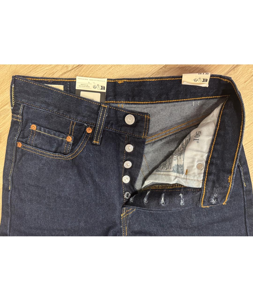LEVI'S Темно-синие хлопковые прямые джинсы, фото 4
