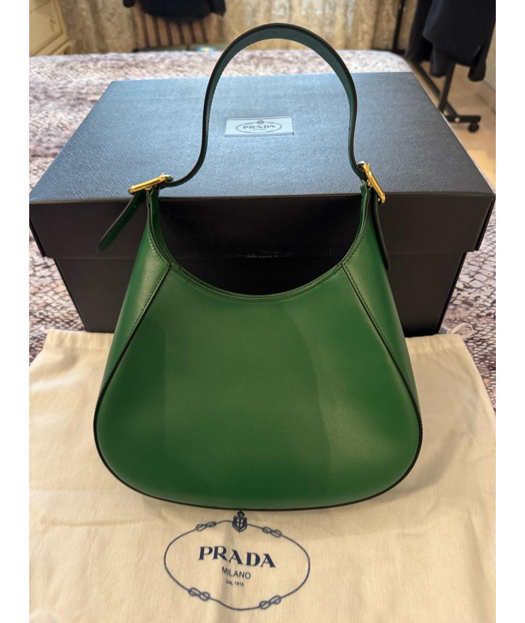 PRADA Зеленая кожаная сумка с короткими ручками, фото 4