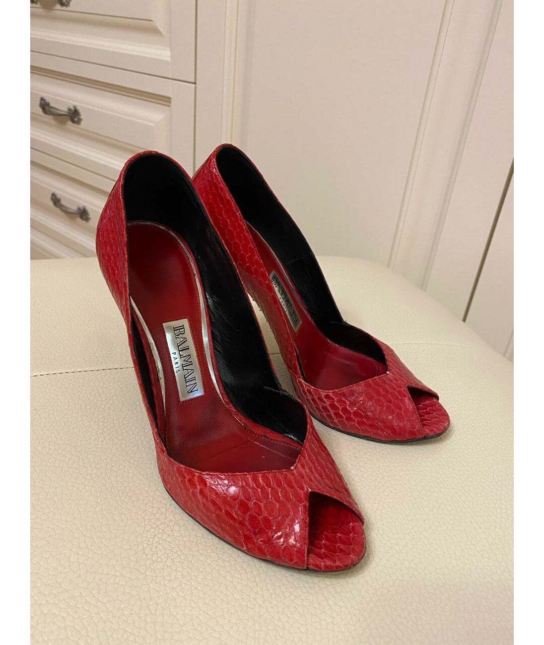 BALMAIN Красные туфли из экзотической кожи, фото 6