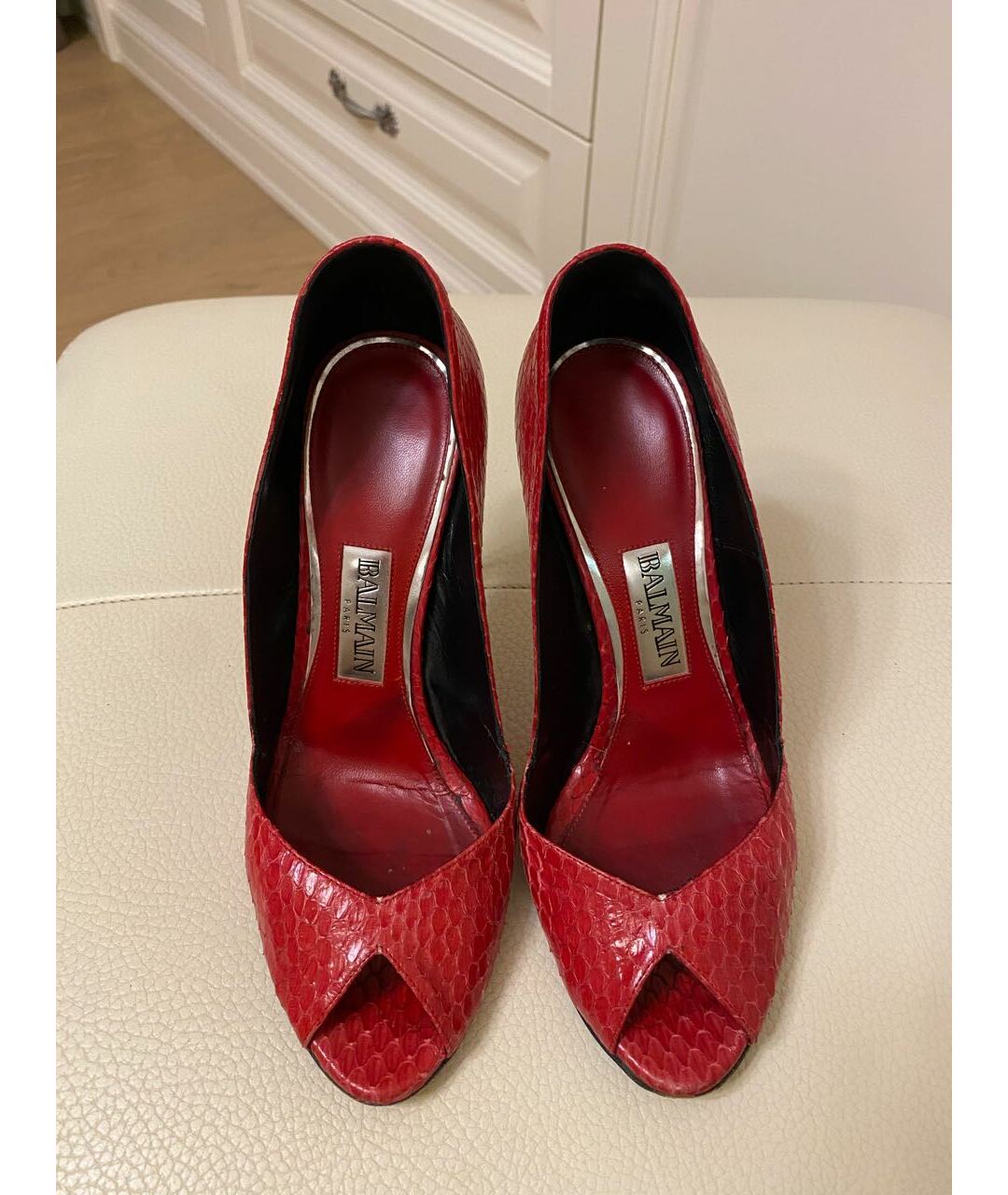 BALMAIN Красные туфли из экзотической кожи, фото 3