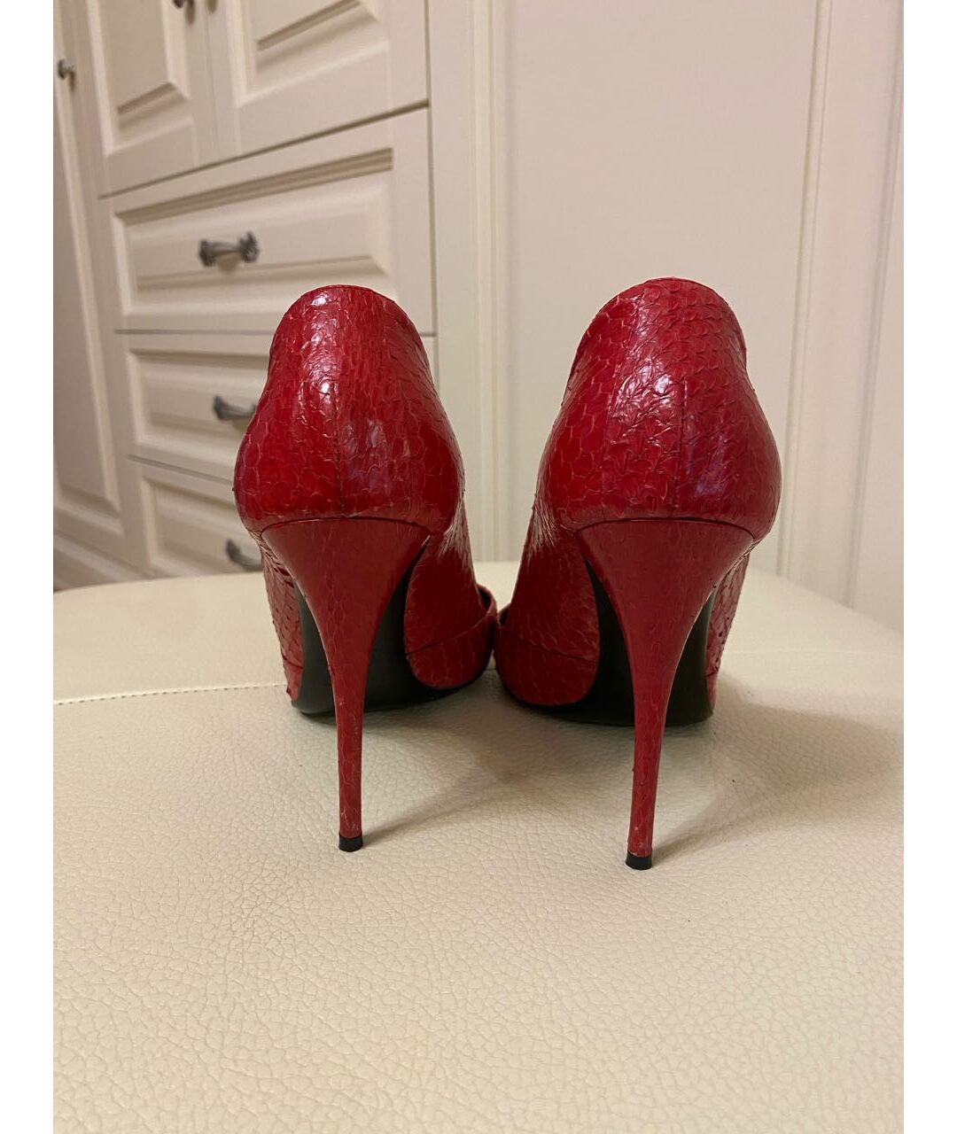 BALMAIN Красные туфли из экзотической кожи, фото 4