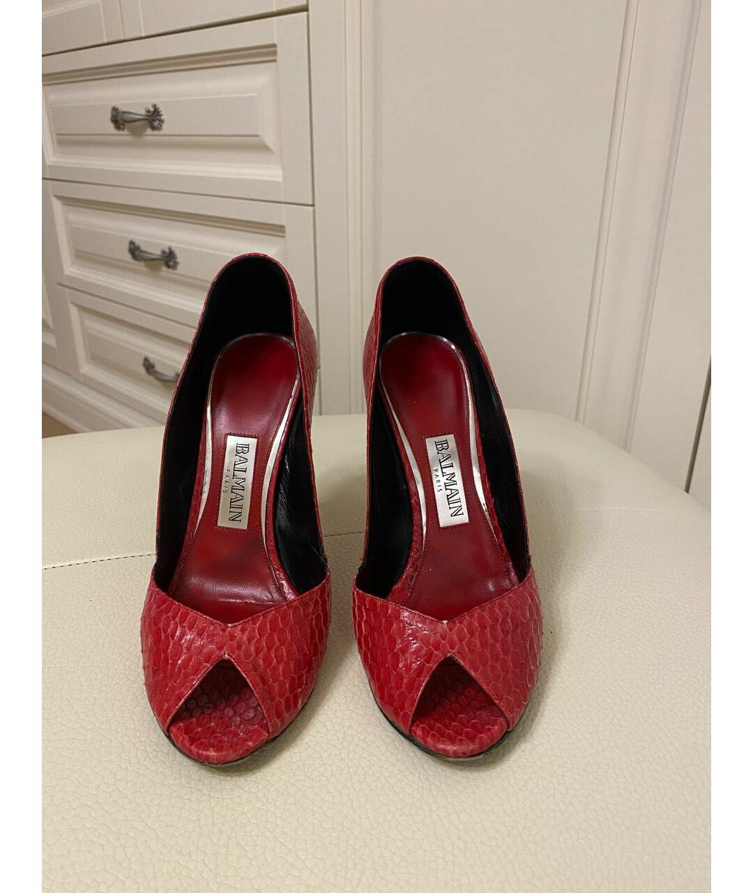 BALMAIN Красные туфли из экзотической кожи, фото 2