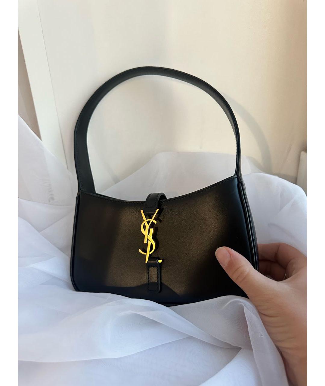 SAINT LAURENT Черная кожаная сумка с короткими ручками, фото 6