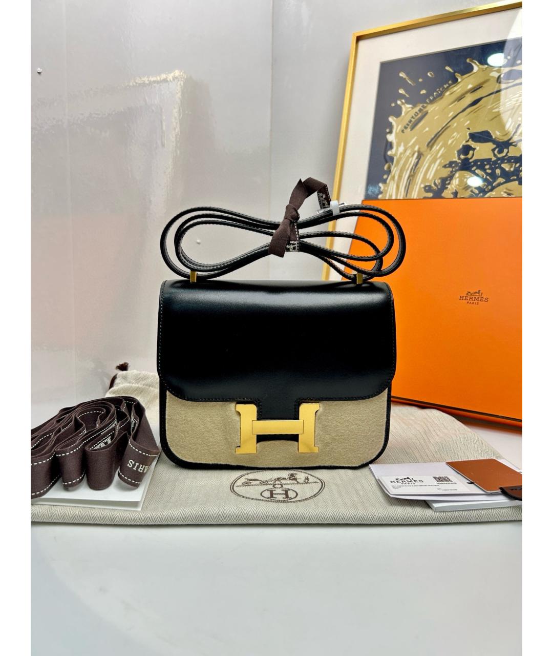 HERMES Черная кожаная сумка через плечо, фото 9