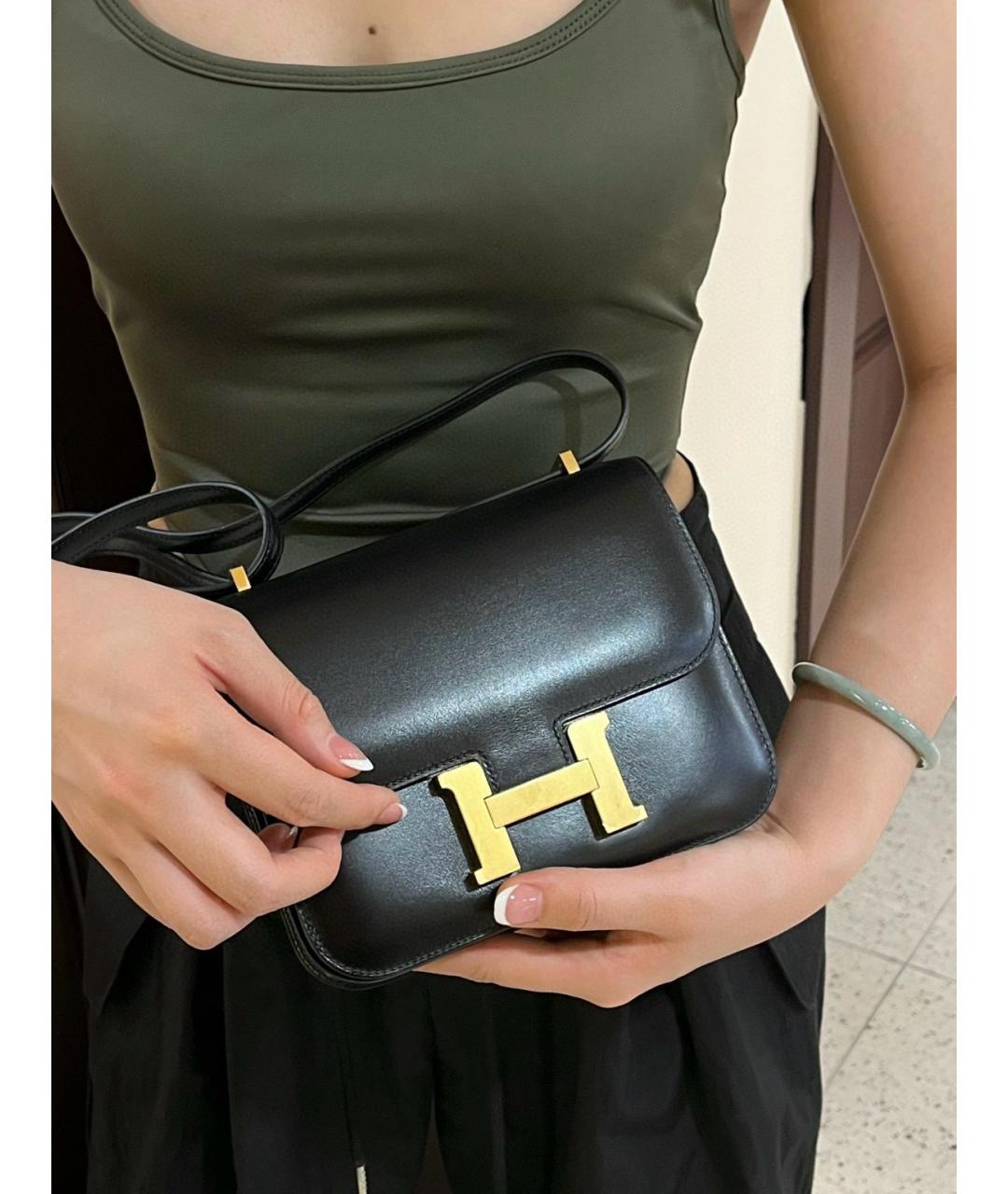HERMES Черная кожаная сумка через плечо, фото 8
