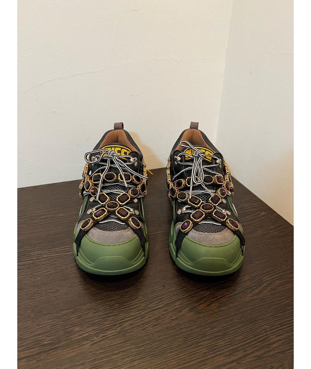 GUCCI Хаки текстильные низкие кроссовки / кеды, фото 3