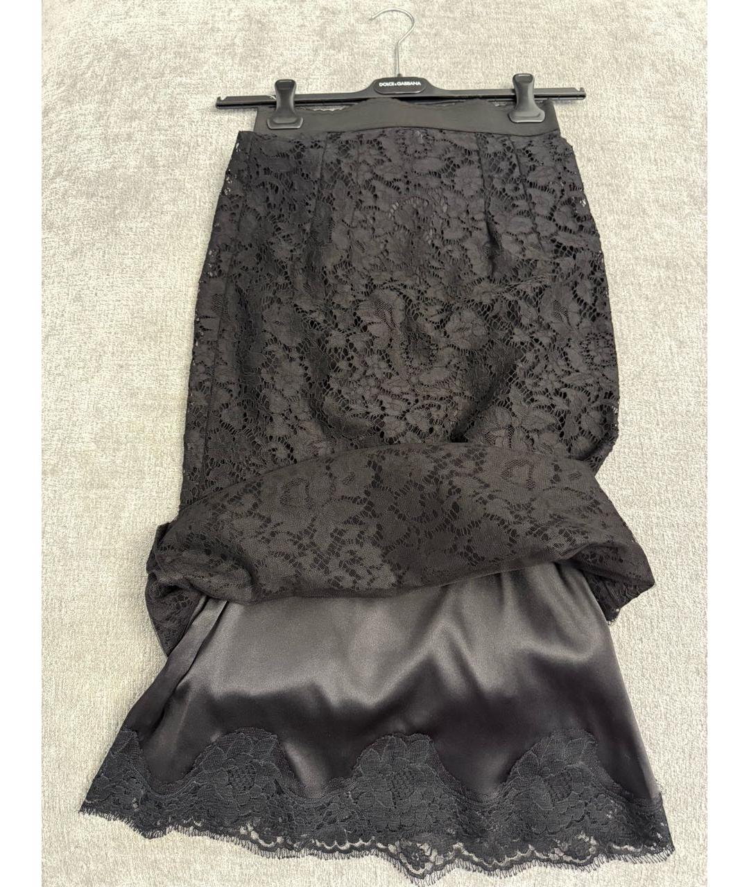 DOLCE&GABBANA Черная кружевная юбка миди, фото 5