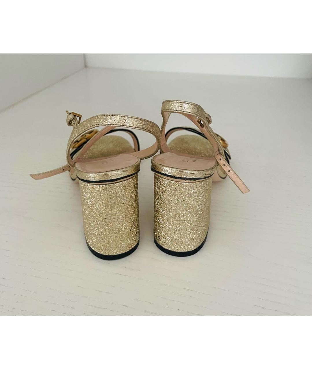 GUCCI Золотые кожаные босоножки, фото 4