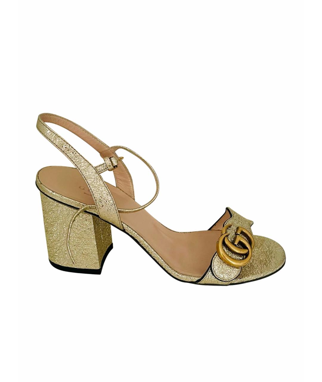 GUCCI Золотые кожаные босоножки, фото 1