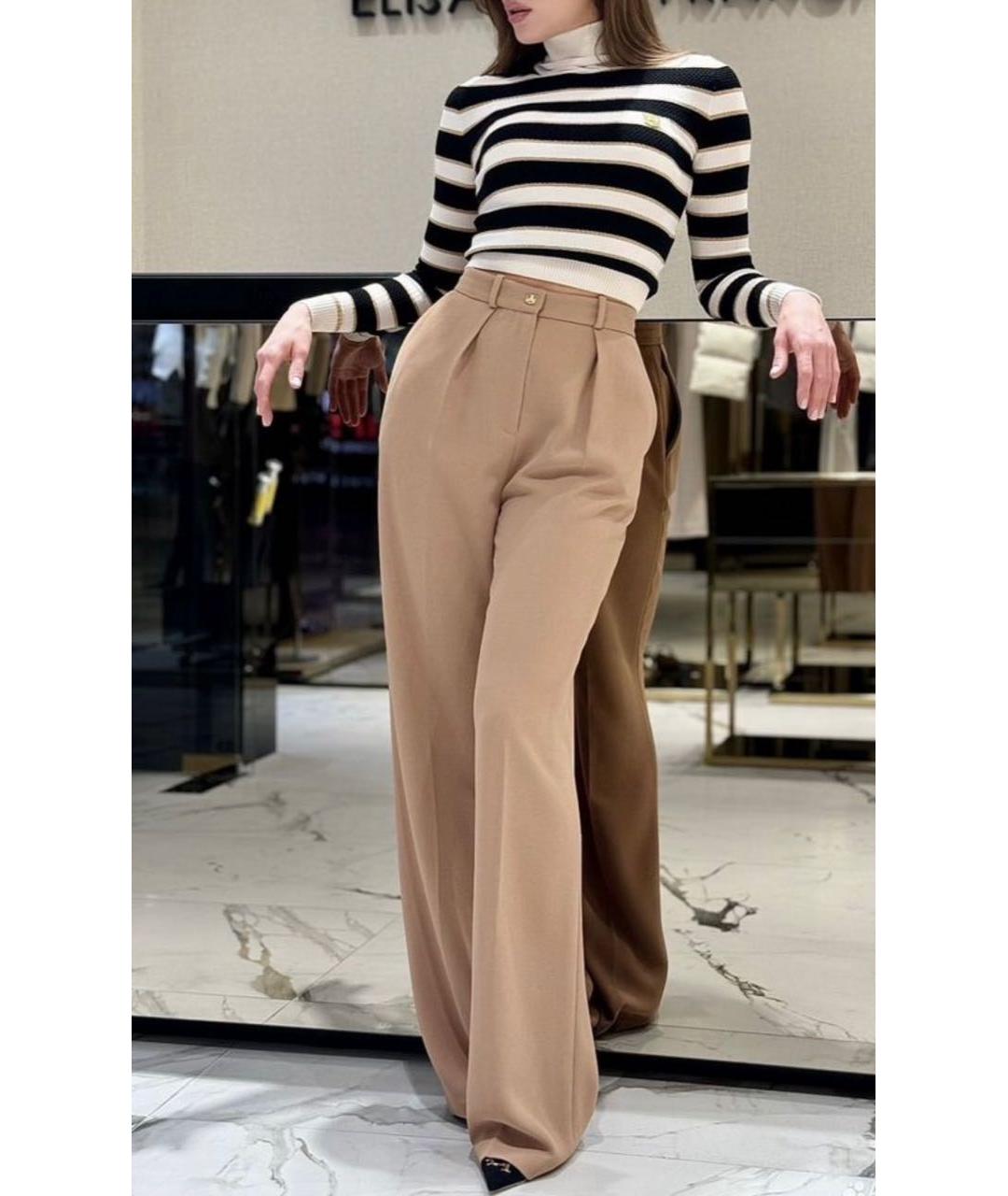 ELISABETTA FRANCHI Бежевые полиэстеровые прямые брюки, фото 4