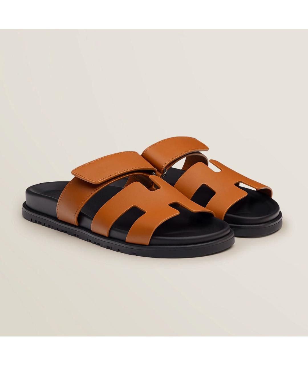 HERMES Коричневые кожаные сандалии, фото 2