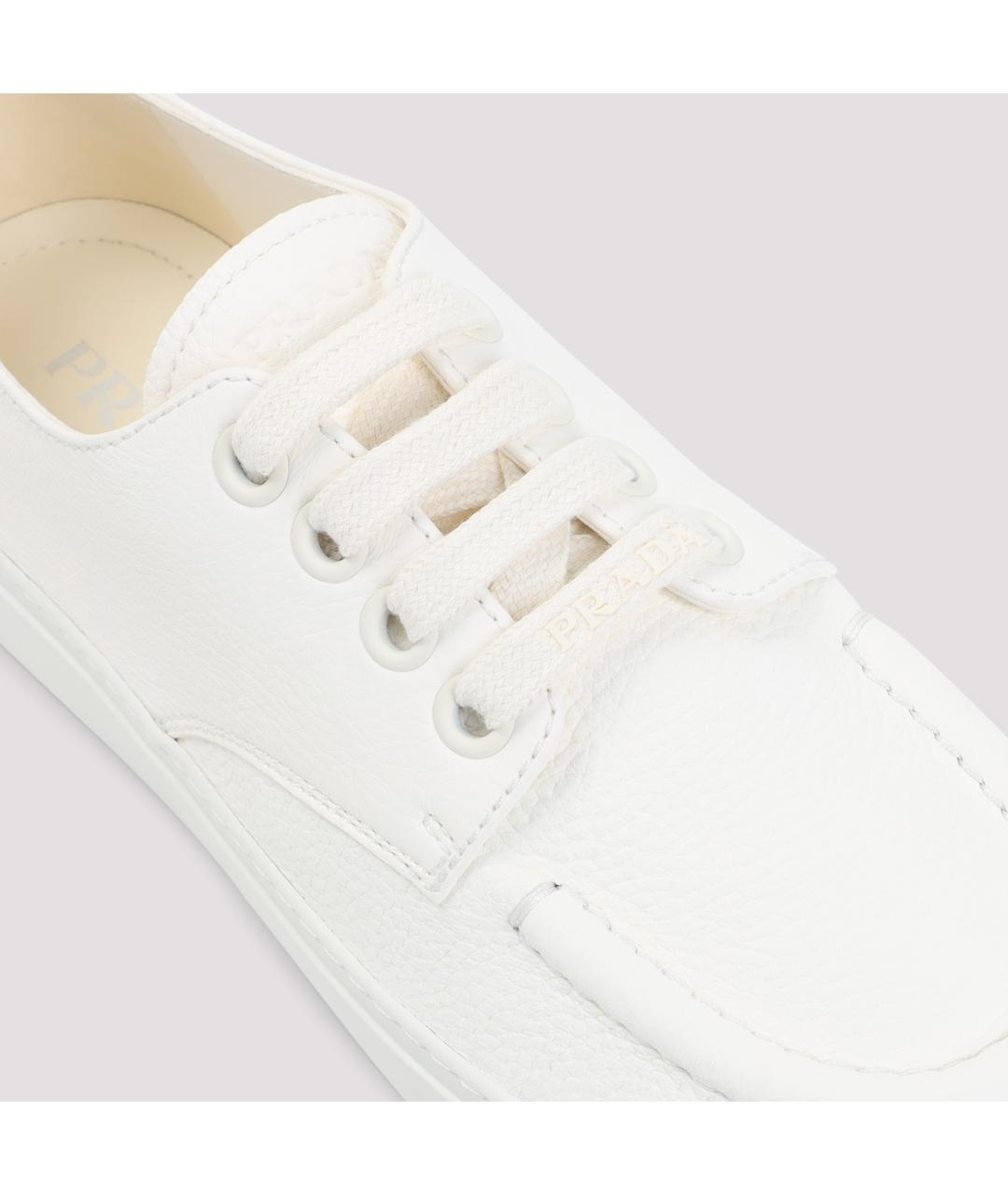 PRADA Белые кожаные низкие кроссовки / кеды, фото 7