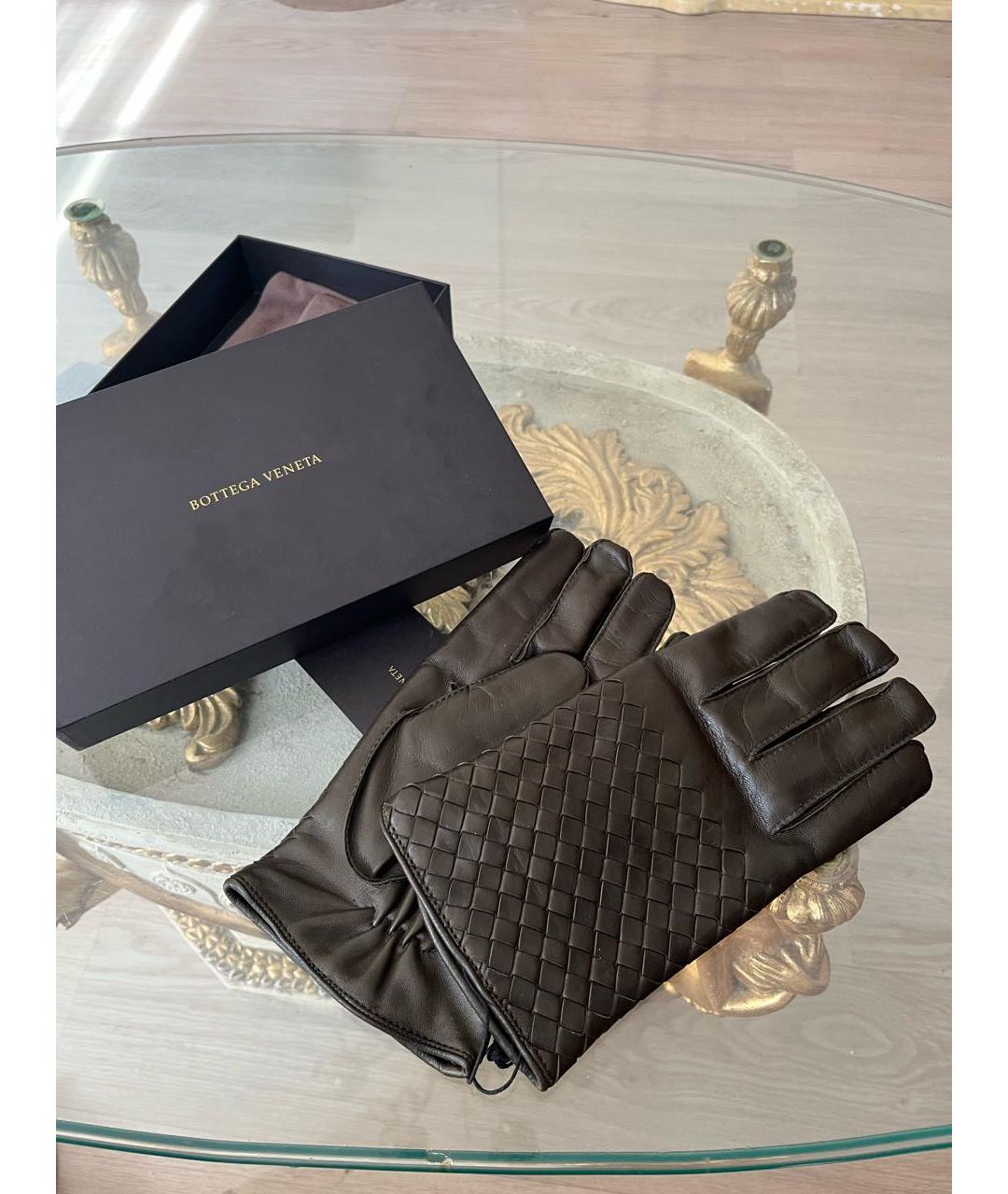 BOTTEGA VENETA Черные кожаные перчатки, фото 4