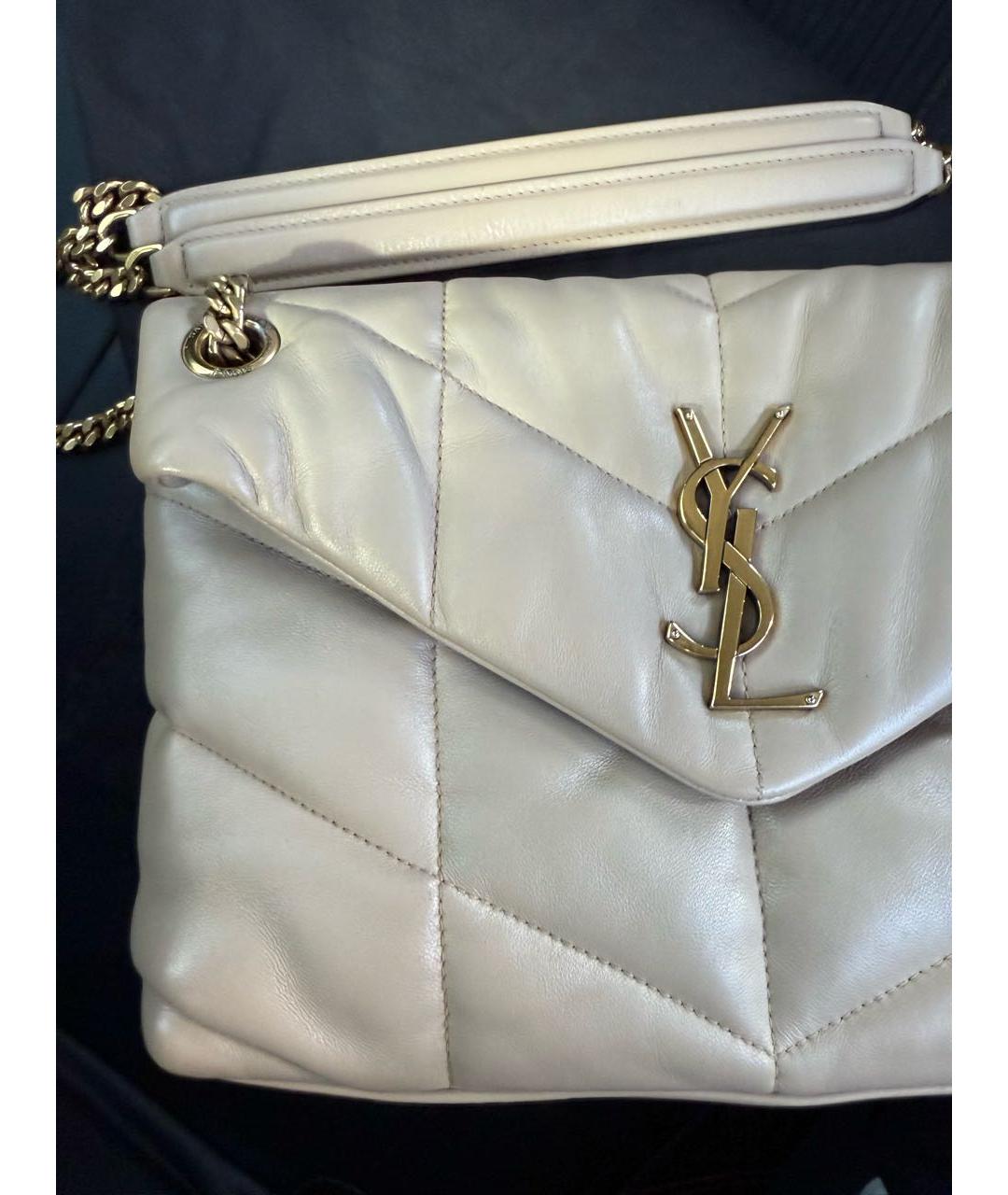 SAINT LAURENT Белая кожаная сумка через плечо, фото 2
