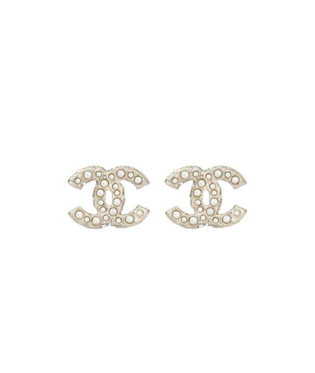 CHANEL Белые металлические серьги, фото 1