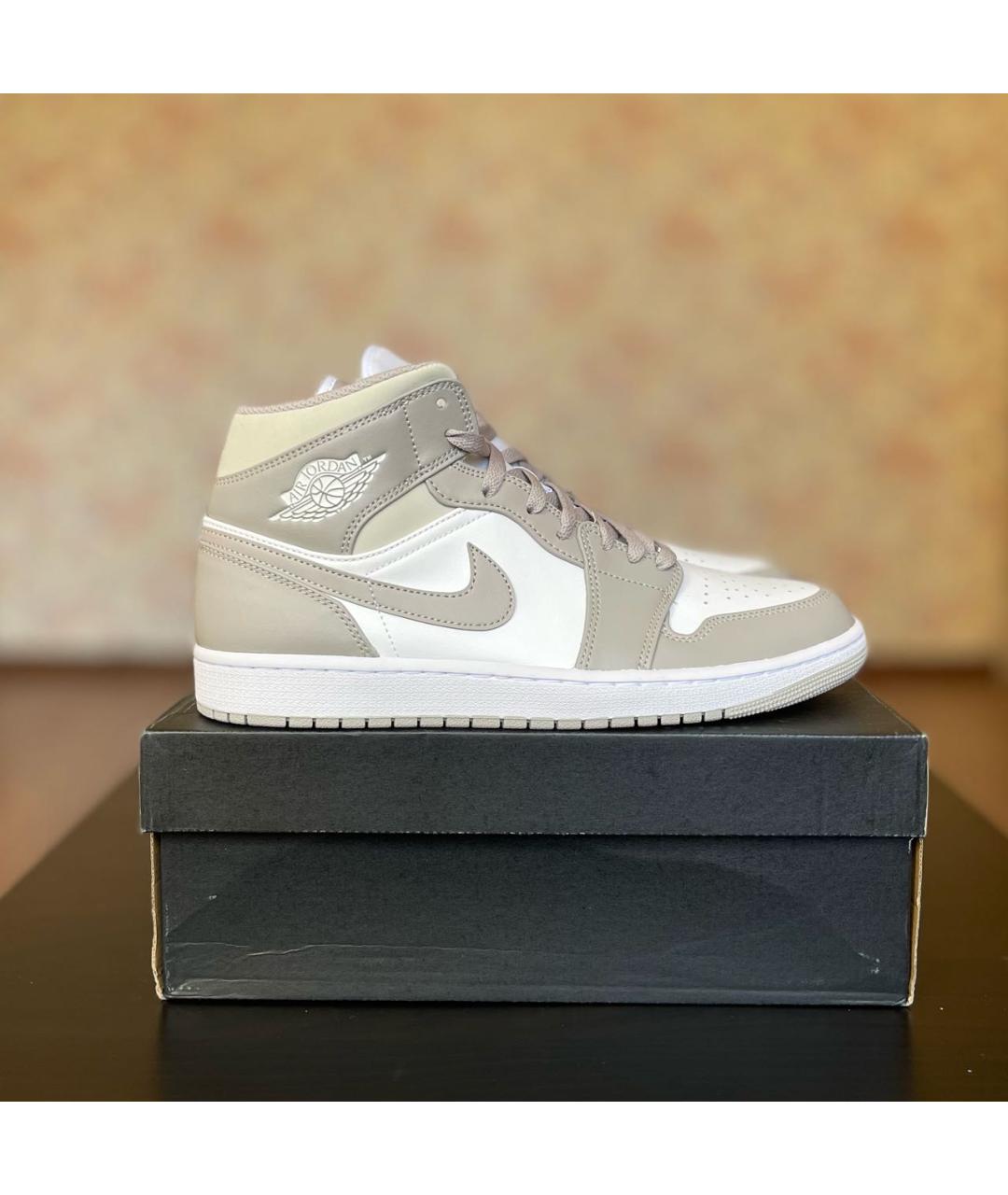 JORDAN Бежевые кожаные высокие кроссовки / кеды, фото 5