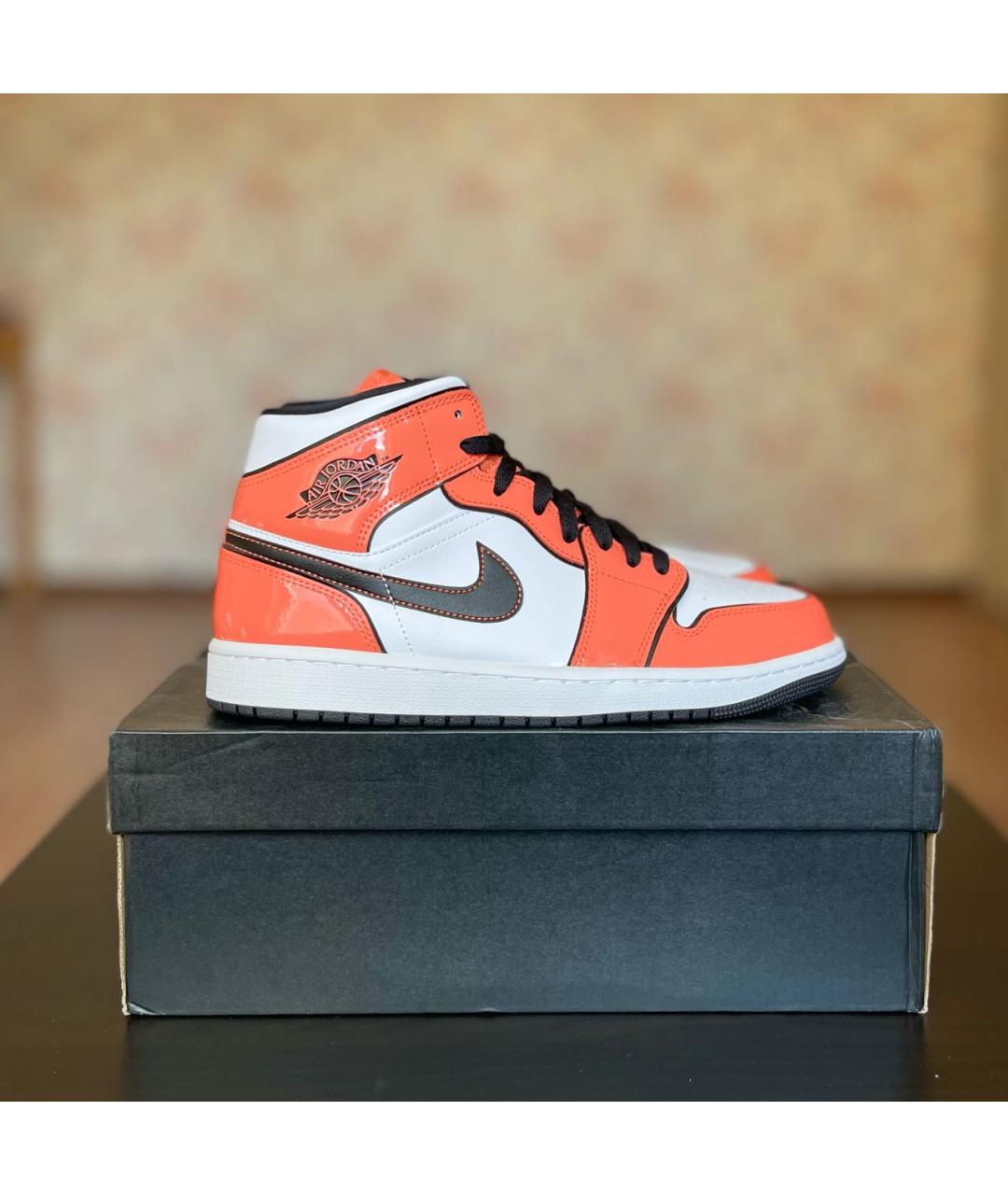 JORDAN Оранжевое высокие кроссовки / кеды из лакированной кожи, фото 5