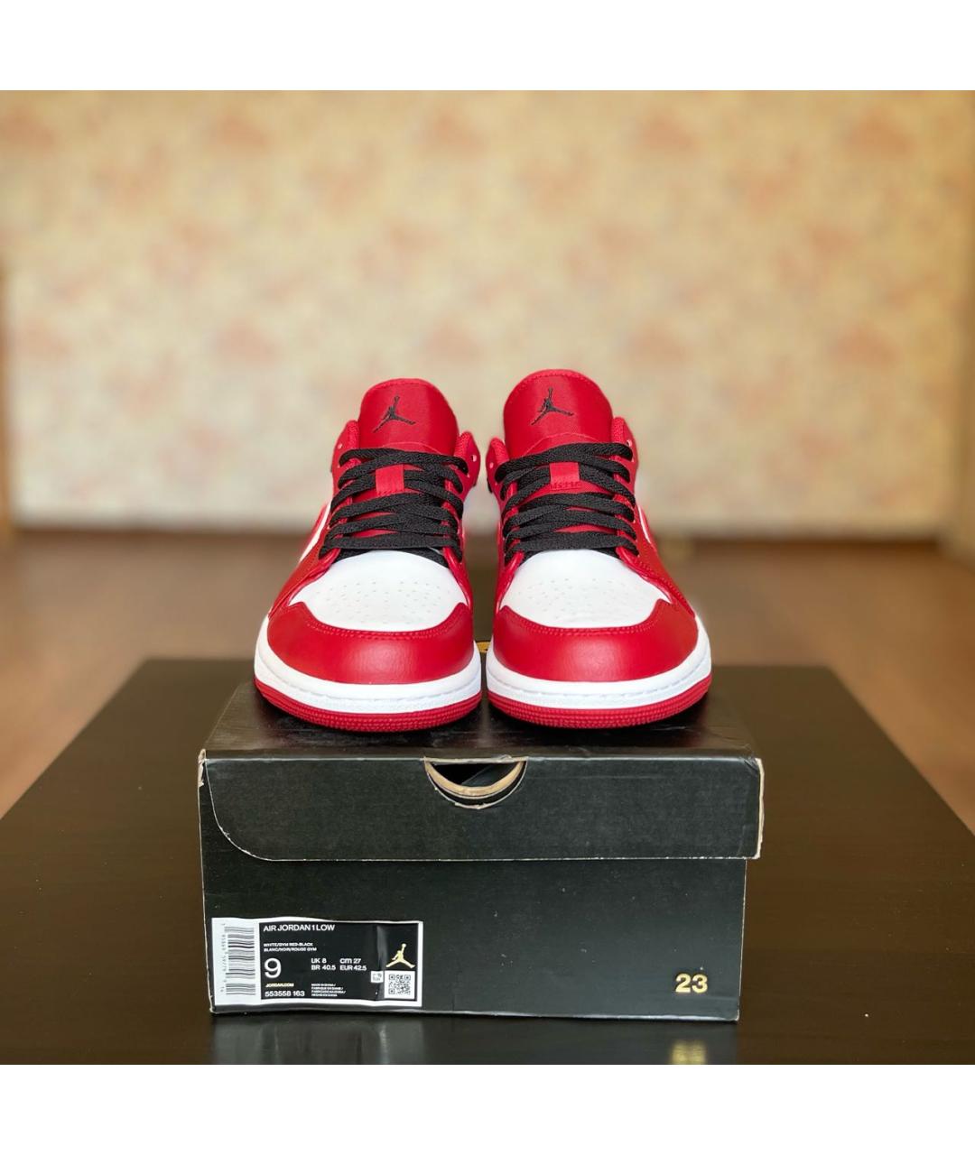 JORDAN Красные кожаные низкие кроссовки / кеды, фото 2